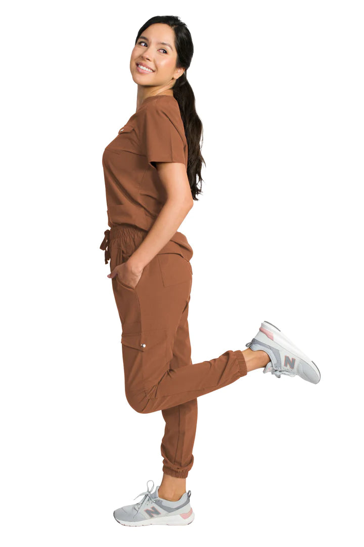 Medgear Women's Stretch Scrub Set - Zip Pocket Top & Knit Rib Cuff Jogger  Pants